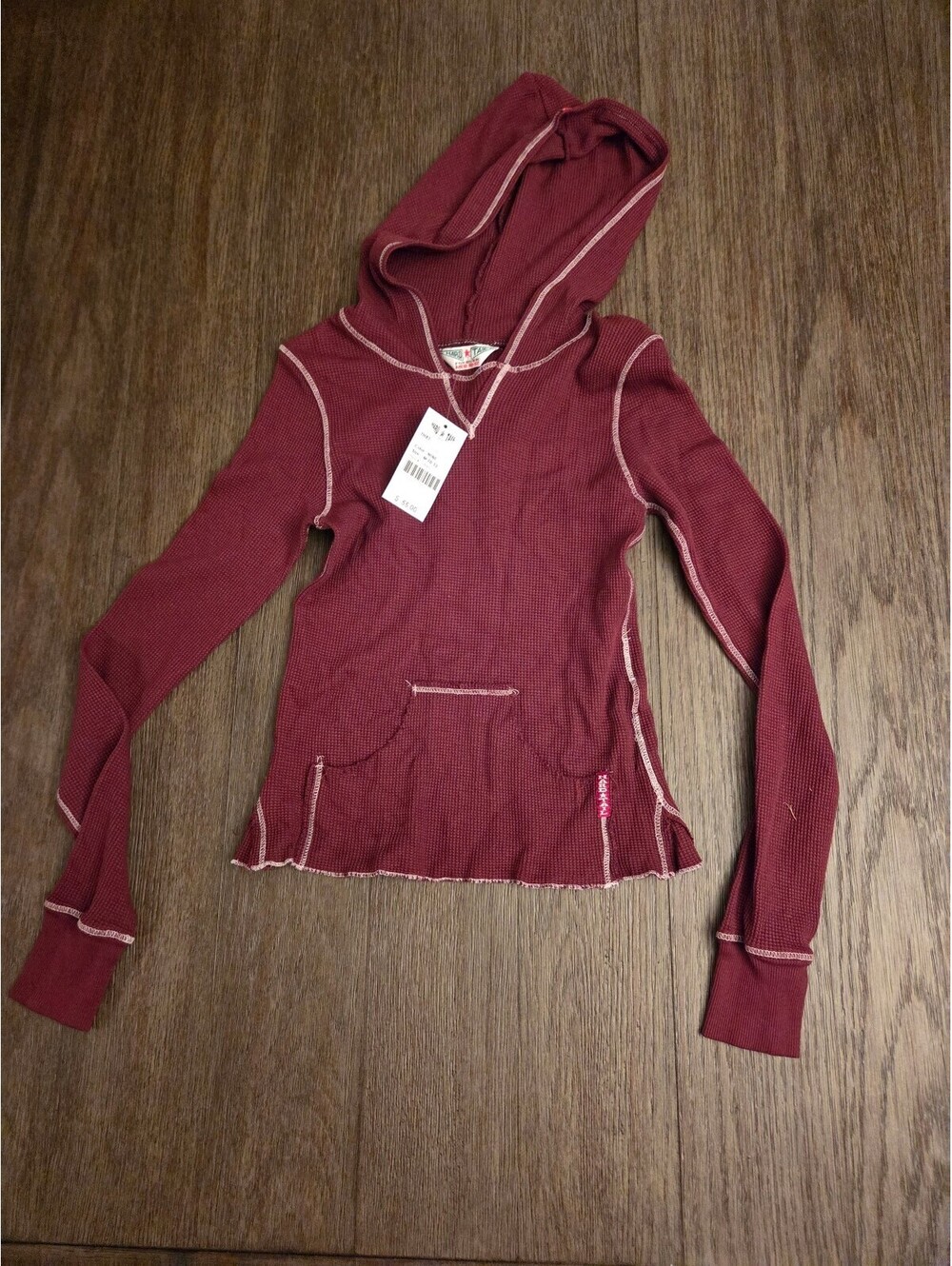 Hard Tail Kids Vintage Thermal Hoodie Wine Size M 10-12 NWT $55